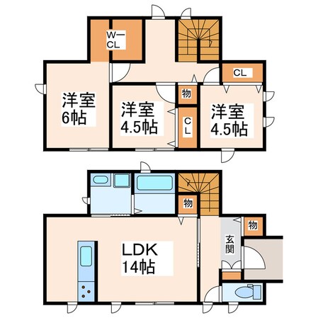 長嶺四ツ角 徒歩8分 1-2階の物件間取画像